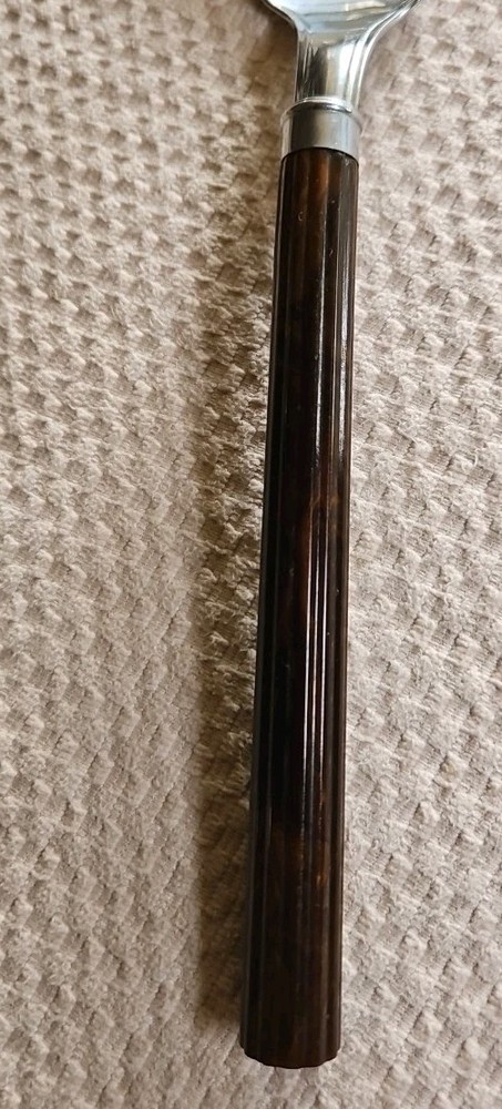 Vntage Bakelite Salad Server Fork Signed Chase Brown Ribbed Bakelite Handle 10"