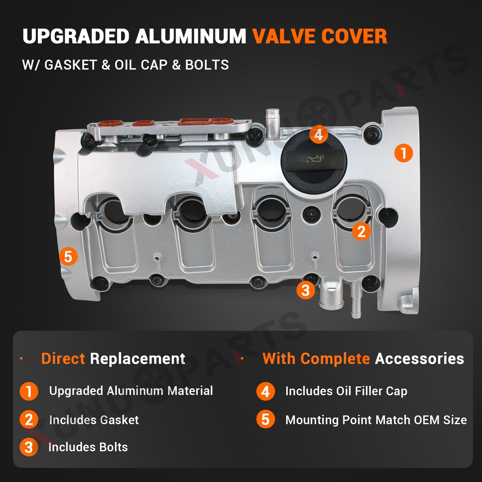 Upgraded Aluminum Valve Cover for 2005-2009 Audi A4/ A4 Quattro 2.0L 06D103469N