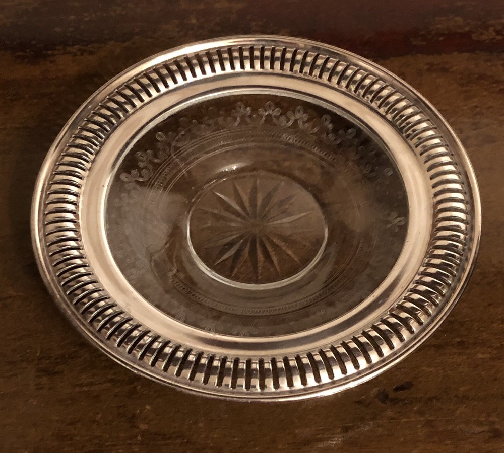 Etched Acrylic Silverplate  Candy Dish 7 Inch