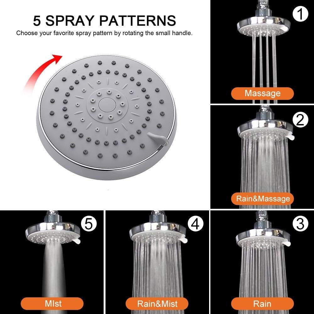 5-Function High-Pressure Shower Head with 11-Inch Adjustable Arm, Quick Install