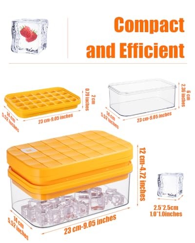 Ice Cube Tray with Lid&Bin, Ice Cube Mold with 56 Cubes, Stackable Ice Orange