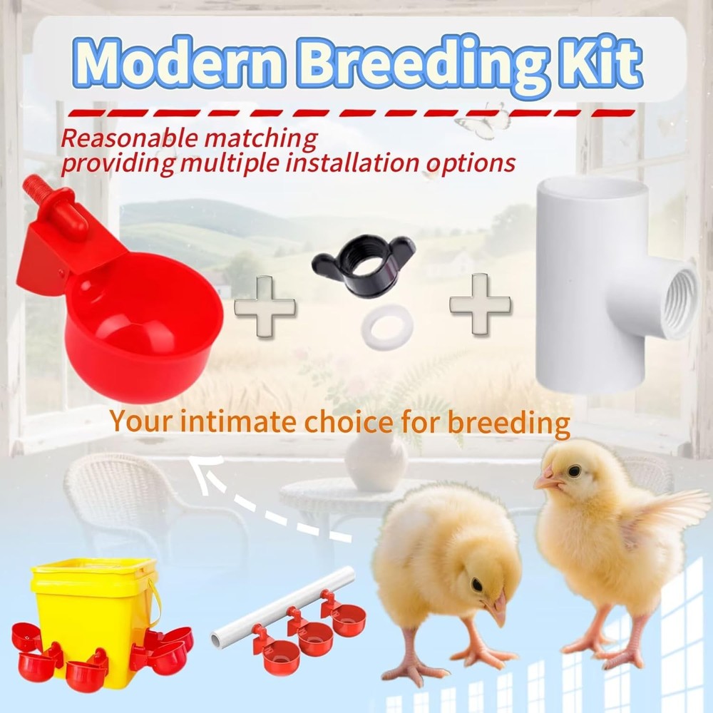 24 Pack Automatic Chicken Waterer Cups Kit, Gravity-Fed Poultry Drinker with PVC