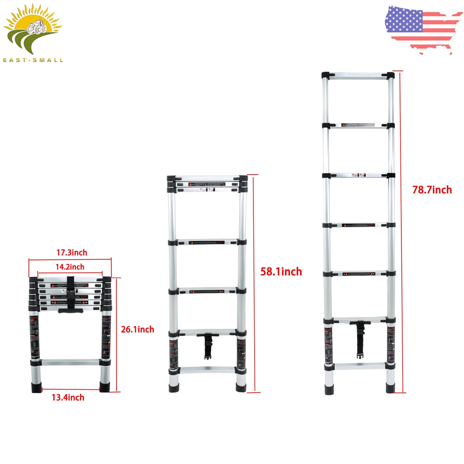 6.6 FT Extension Ladders, Aluminum Telescoping Lightweight Collapsible Ladders