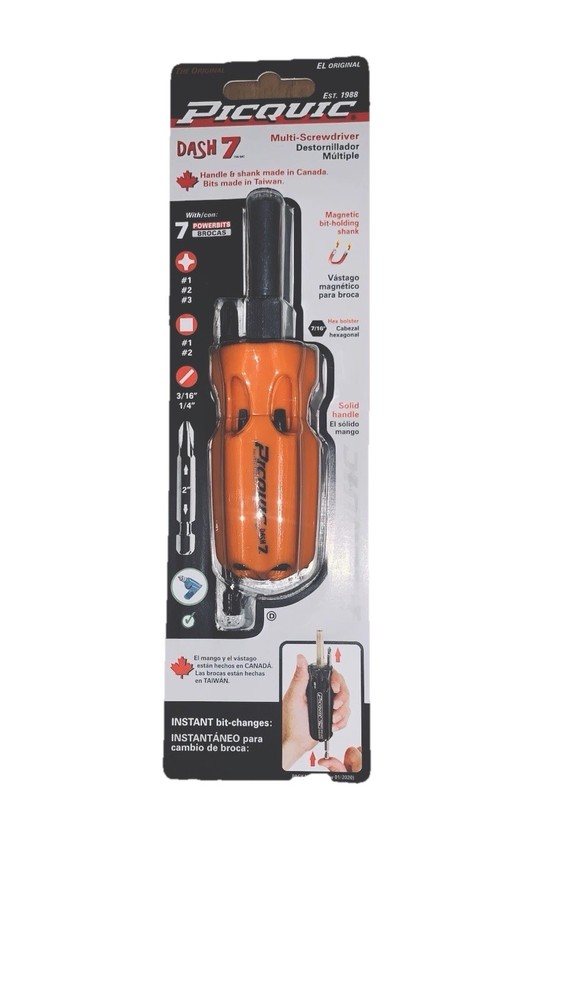 PICQUIC DASH 7 Screwdriver - Multi Bit with 7 Hex Powerbits - Orange