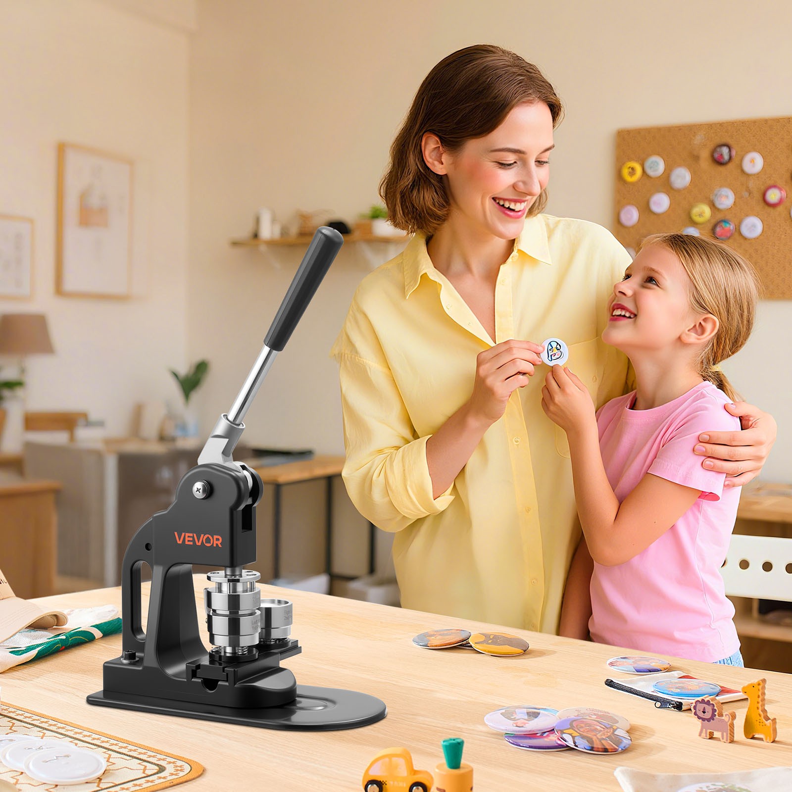 VEVOR Button Maker Machine Pin Maker Machine 1.25 in 500pcs Button Parts Black