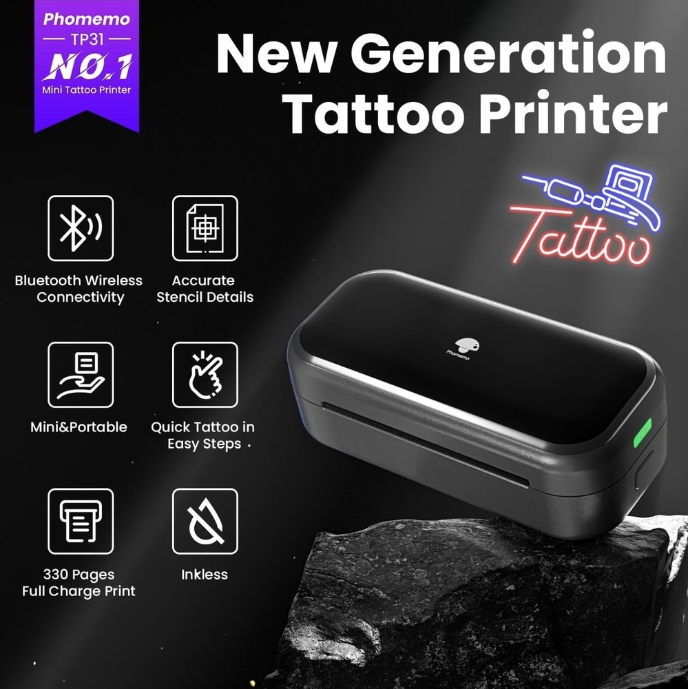 Phomemo TP31 Tattoo Stencil Printer Mini Tattoo Printer w/ 30pcs Transfer Paper