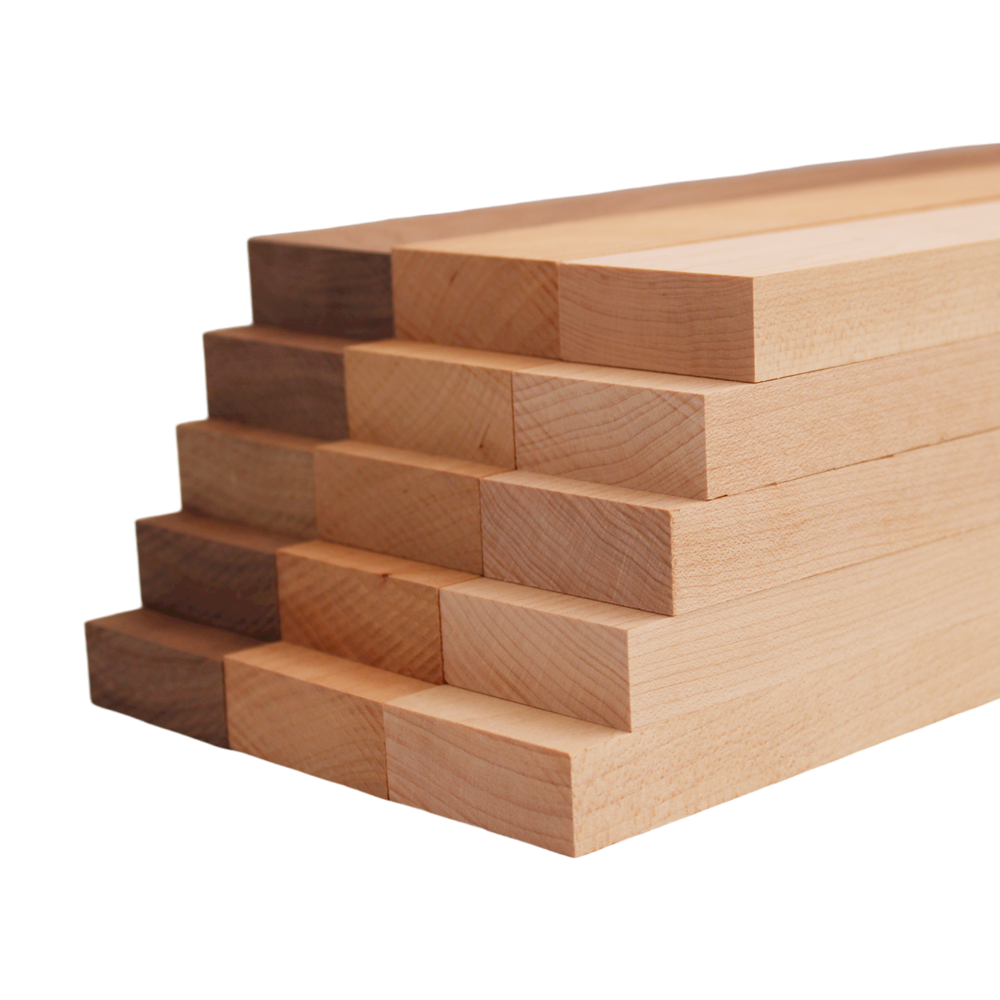 Domestic Variety Pack 5 Walnut, 5 Maple and 5 Cherry Boards - 3/4" x 2" (15Pcs)