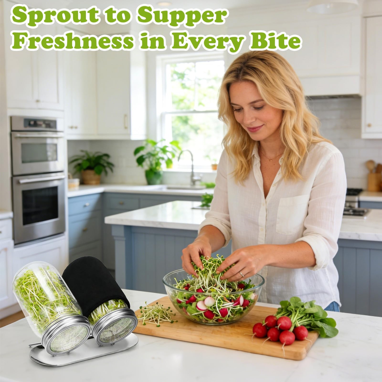 Sprouting Lids for Wide Mouth Mason Jars, 2Pack Reusable Stainless Steel Screen