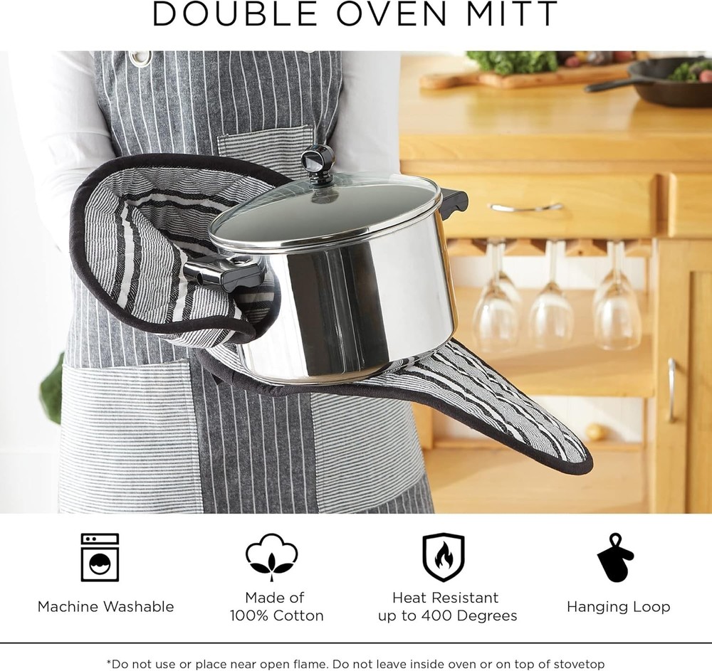 Basic Terry Collection 100% Cotton Quilted Double Mitt Gray