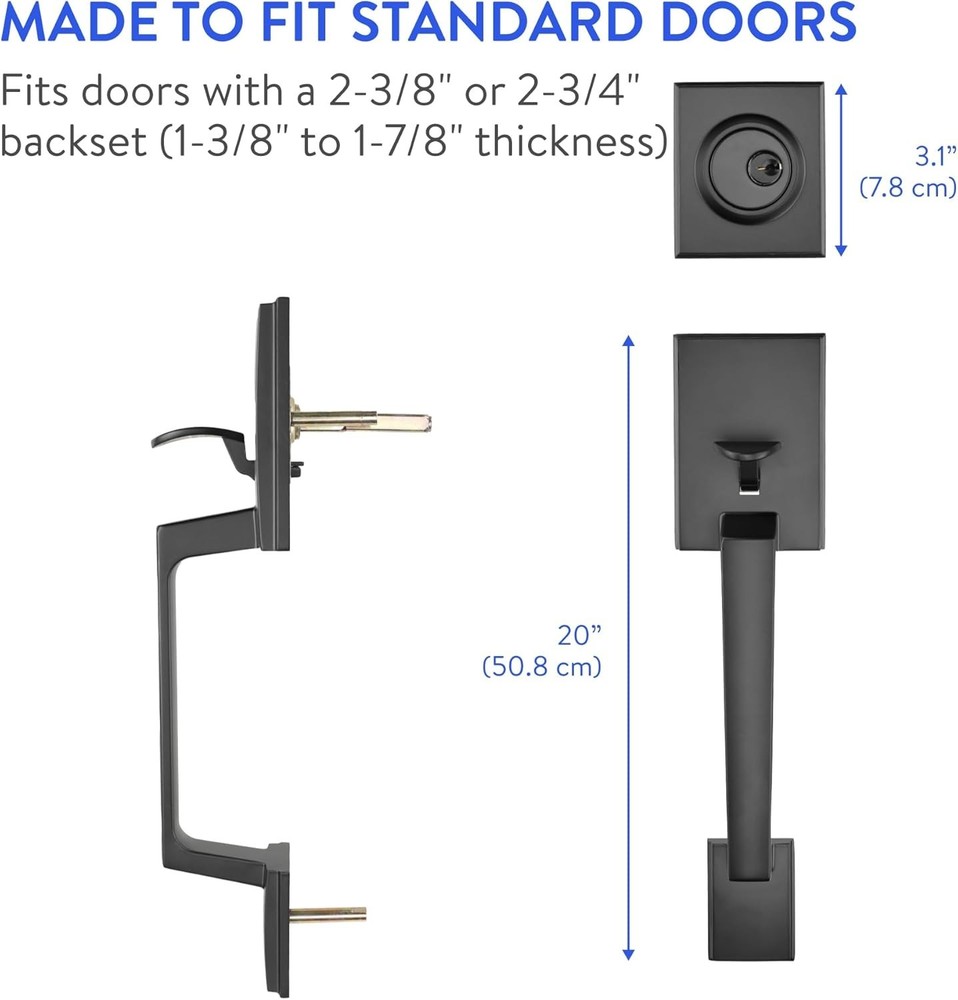 - Front Door Lock and Handle with Deadbolt - Set Includes Installation Template,