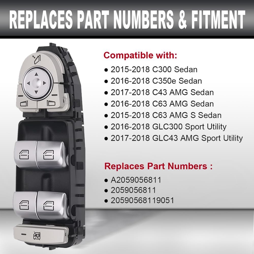 Master Power Window Switch Front Left Driver Side Compatible with Mercedes-Benz