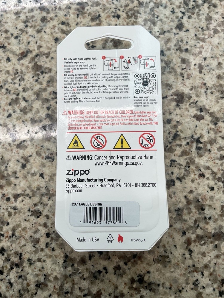 Zippo Eagle Stripes Pocket Lighter. New In Box. Windproof