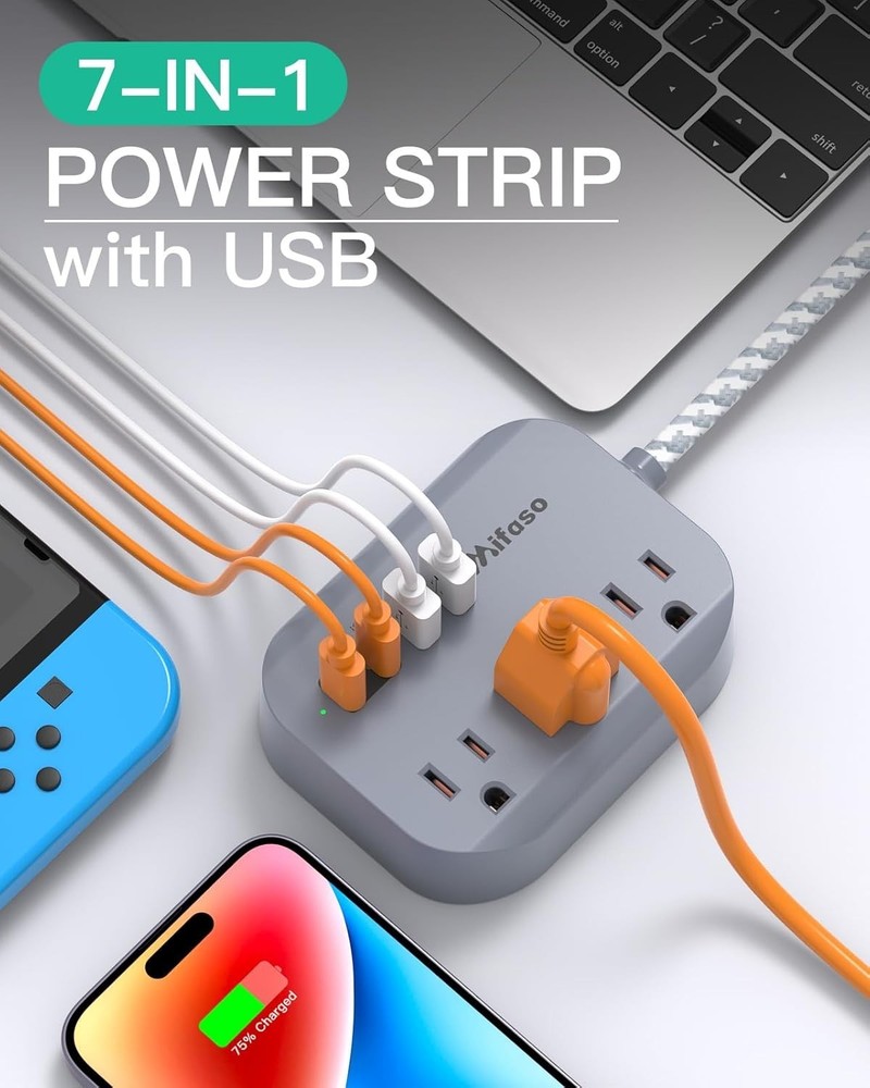 Cruise Ship Essentials - 3Ft Flat Extension Cord with Multiple Outlets, Power...