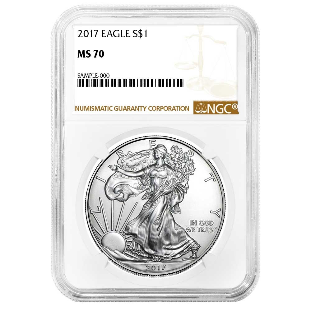 2017 $1 American Silver Eagle NGC MS70 Brown Label