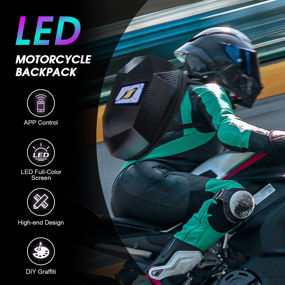 Carbon Fiber Motorcycle LED Knight Backpack Laptop Bag DIY programming Backpack