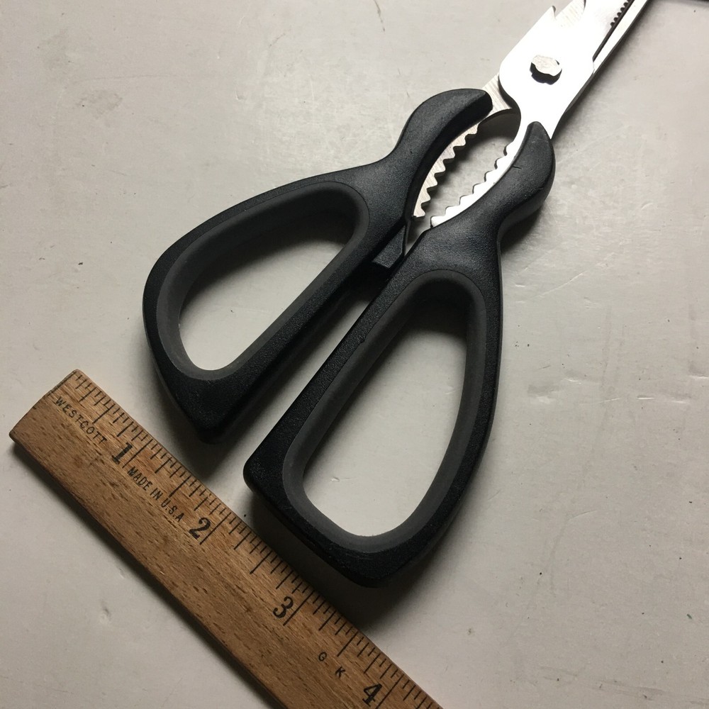 Multi-Function Stainless Steel Kitchen 1 Side Serrated Shears Scissors w/ Opener