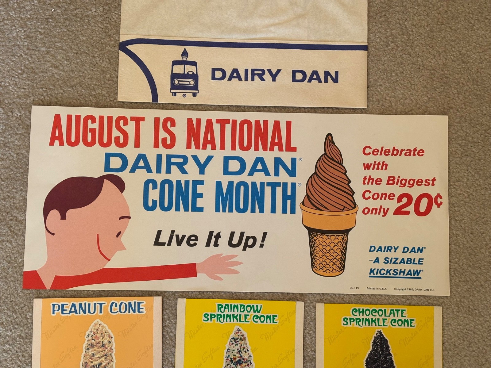 1962 Dairy Dan: August is National Cone Month + Mr. Softee Signs + Jerk Hat