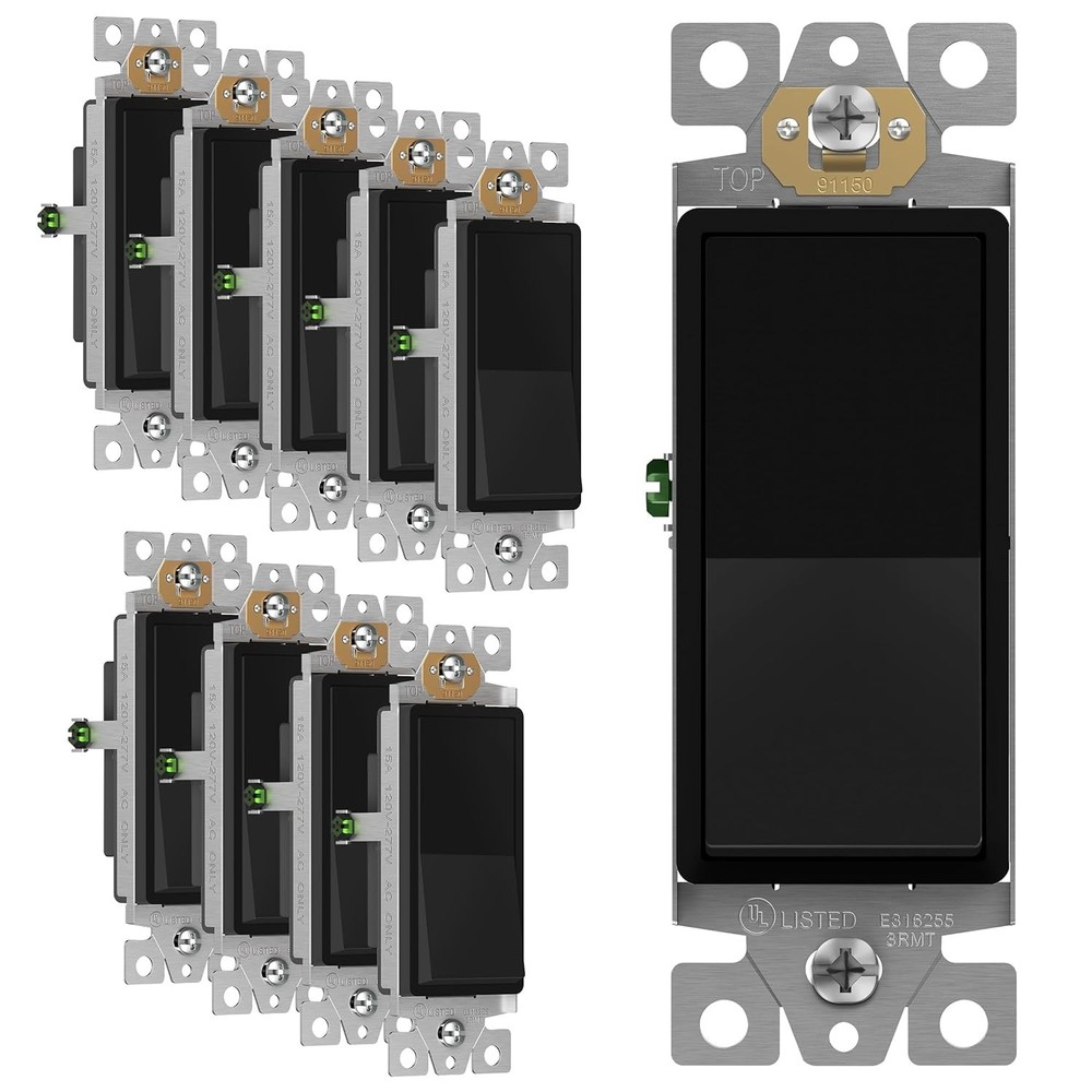 Matte Black Light Switch, Decorator Paddle Rocker Wall Switch, Single Pole, 3...