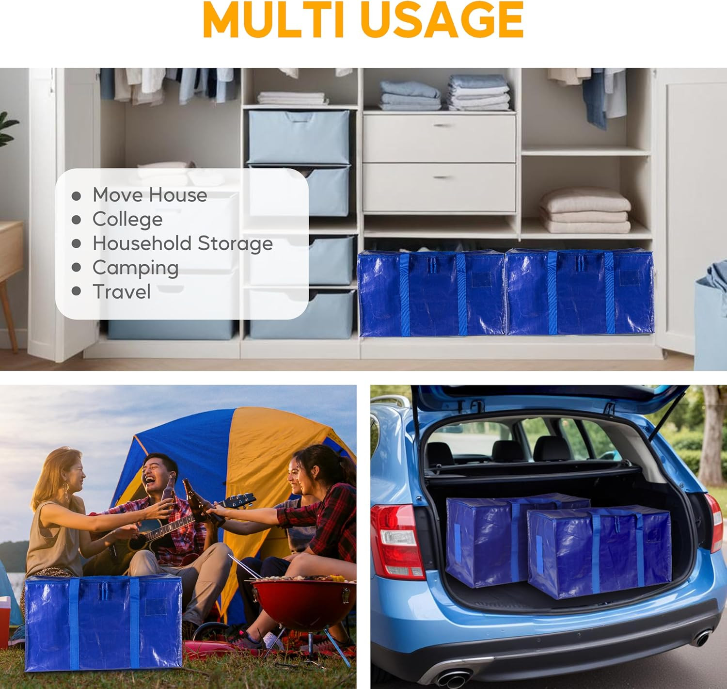 TICONN 6 Pack Extra Large Moving Bags with Zippers & Carrying Handles Heavy-D...