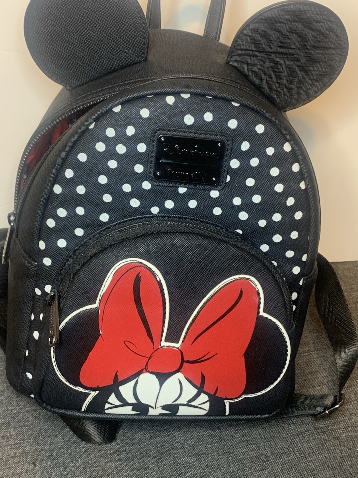 Disney Parks Eyelash Minnie Mouse Polka Dot Loungefly Mini Backpack Black NWOT