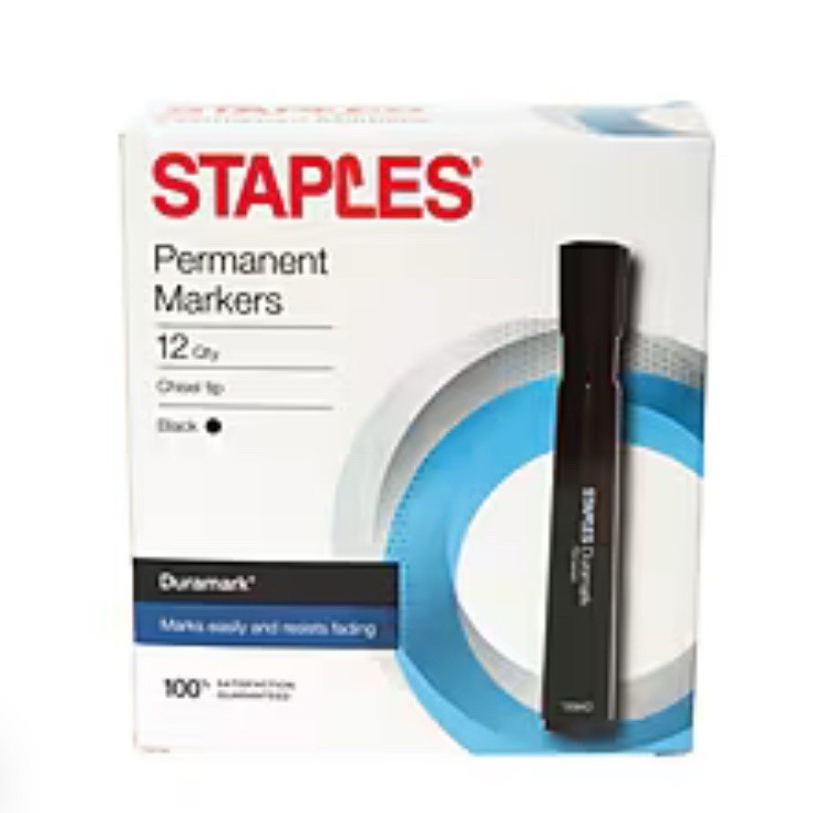 STAPLES Duramark™Permanent Markers, Chisel Tip, Black, Dozen