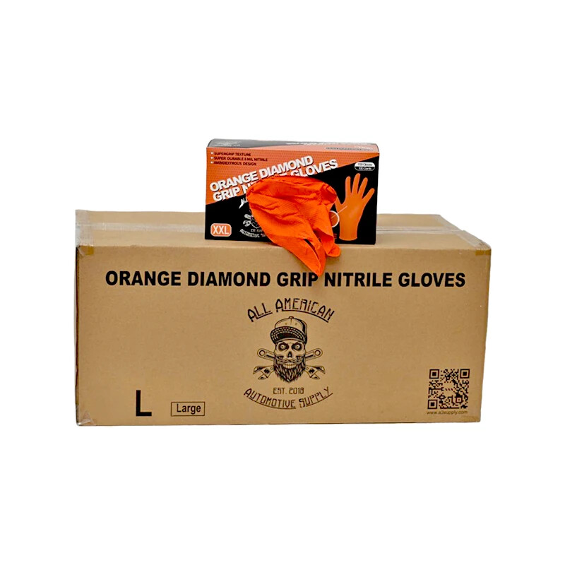 Heavy Duty Mechanic Nitrile Orange Disposable 8 MIL Raised Diamond Grip Gloves