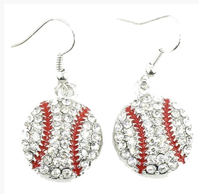 Baseball  dangle earrings/ handmade/silver plated/