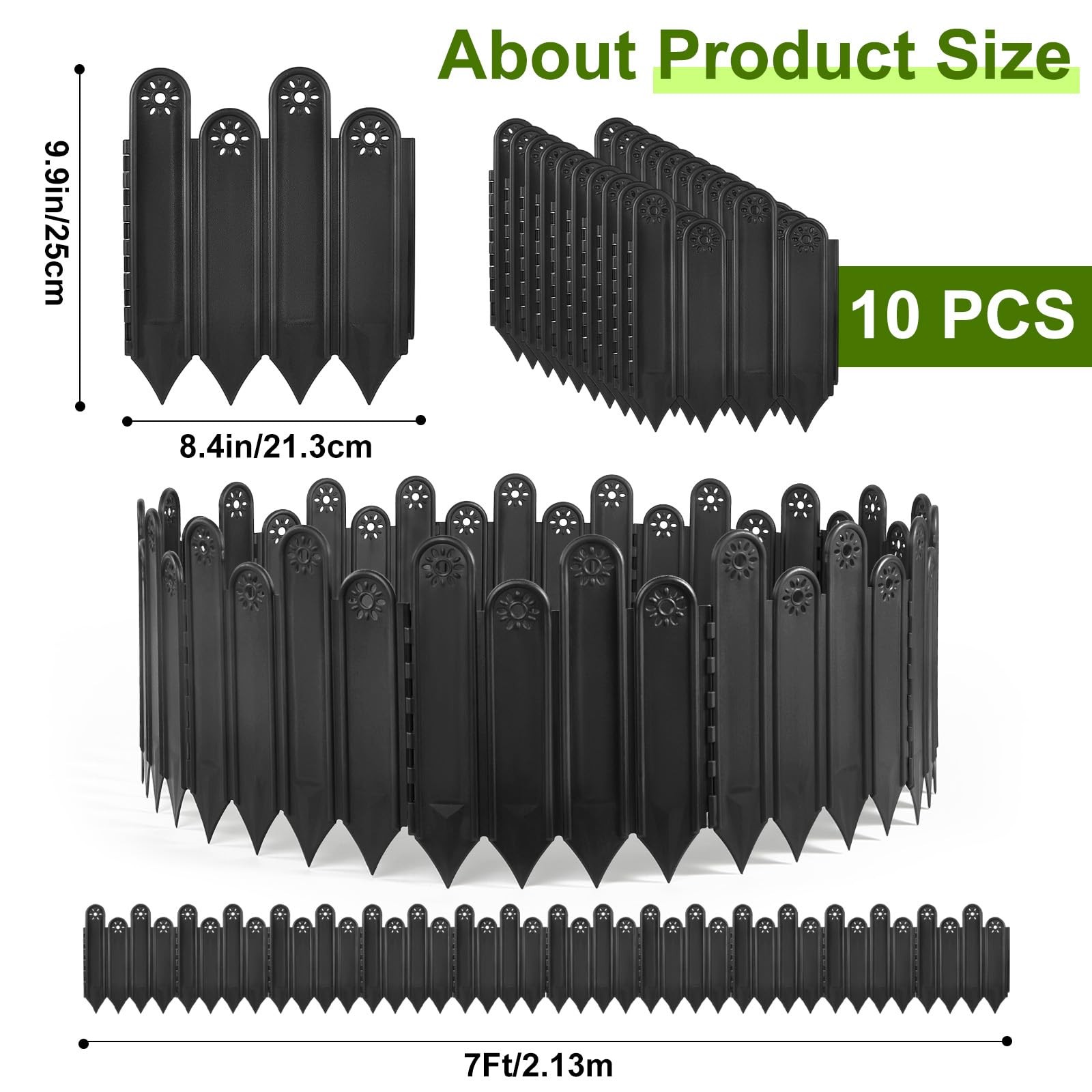 10 Pcs Black Garden Edging Borders, 9.84 Inch Tall Landscaping Edging, Total ...