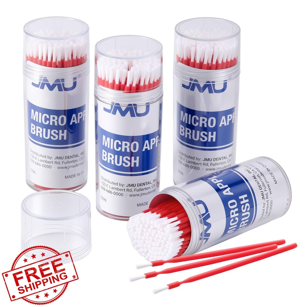 JMU Dental Micro Applicator Brushes Bendable White Tips Red 400pcs