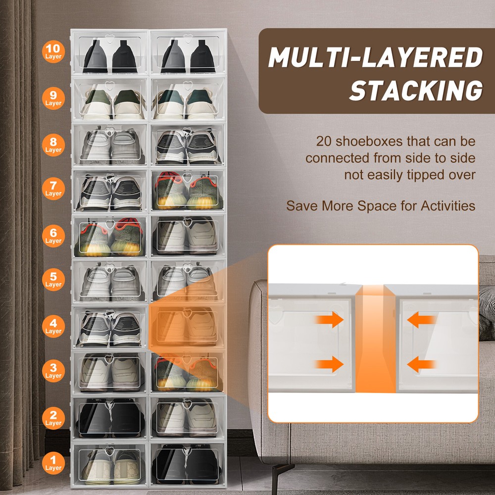 20Pcs Shoe Storage Box Transparent Sneaker Organizer Stackable Shoe Case