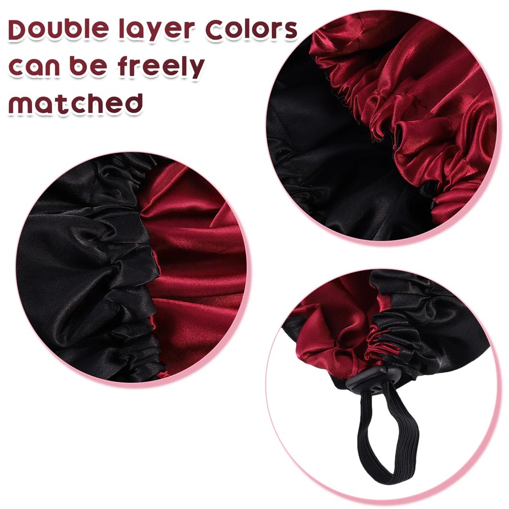 2 Pack Satin Bonnet Silk for Sleeping, Double Layer Adjustable S