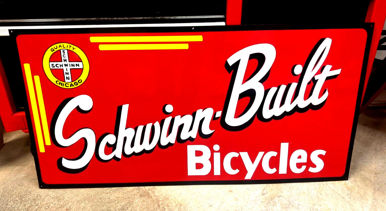 36" SCHWINN BICYCLE SHOP DEALER HAND PAINTED METAL SIGN Made by Old Sign Painter