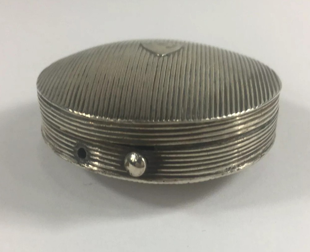 Antique Dutch 1830 Round Snuff Box Solid Silver 2.3cm In Height