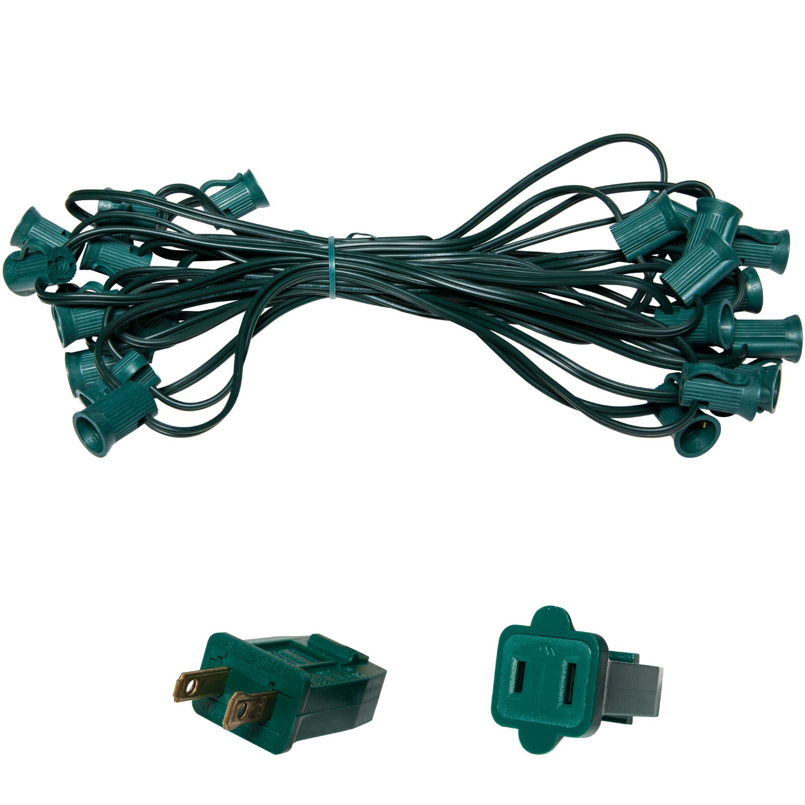 10'-100' Green Christmas Light Socket Stringer, 12" Spacing, C7/E12, 8A, SPT1