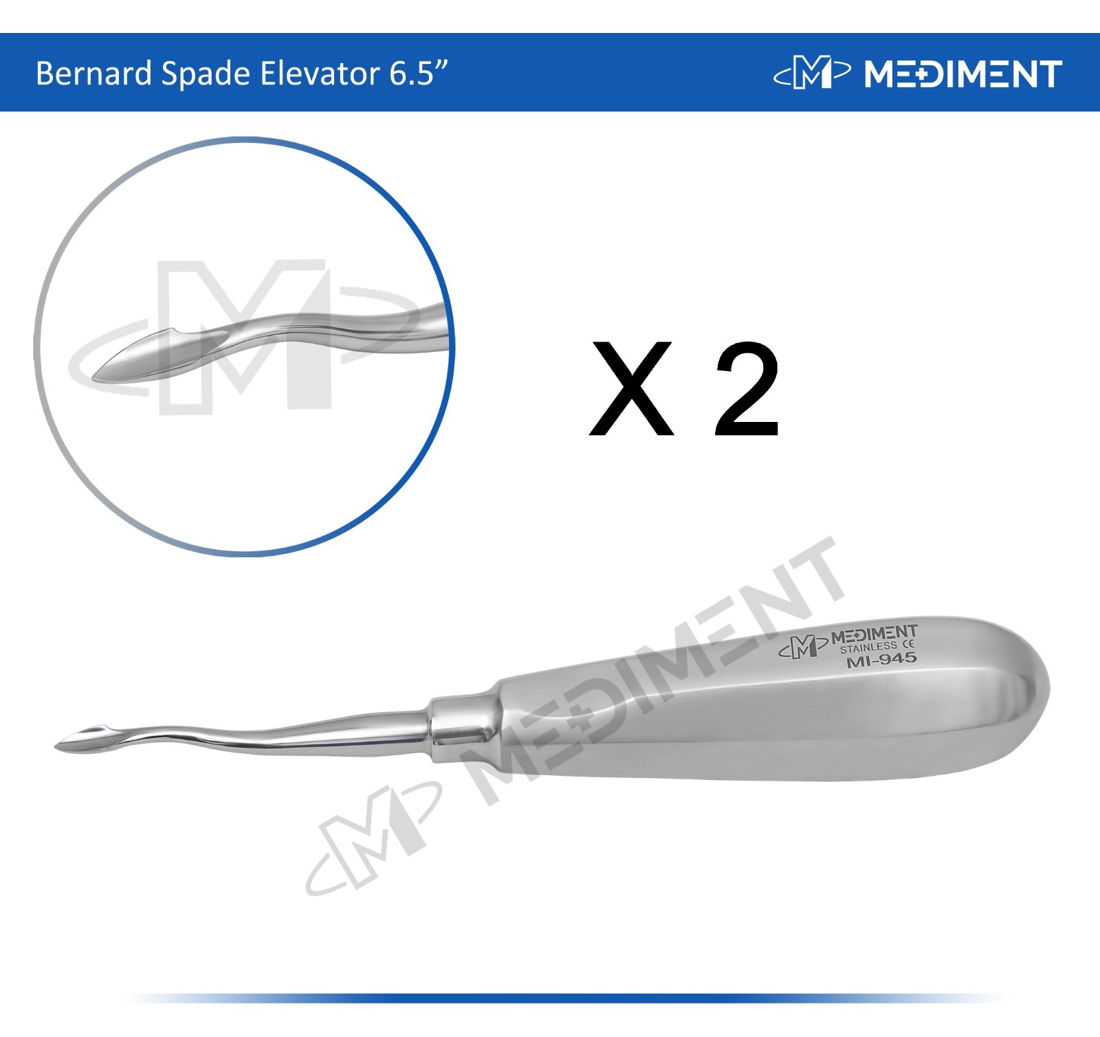 2 X Dental Surgery Elevator Bernard Spade 6.5'' Length Root Extraction