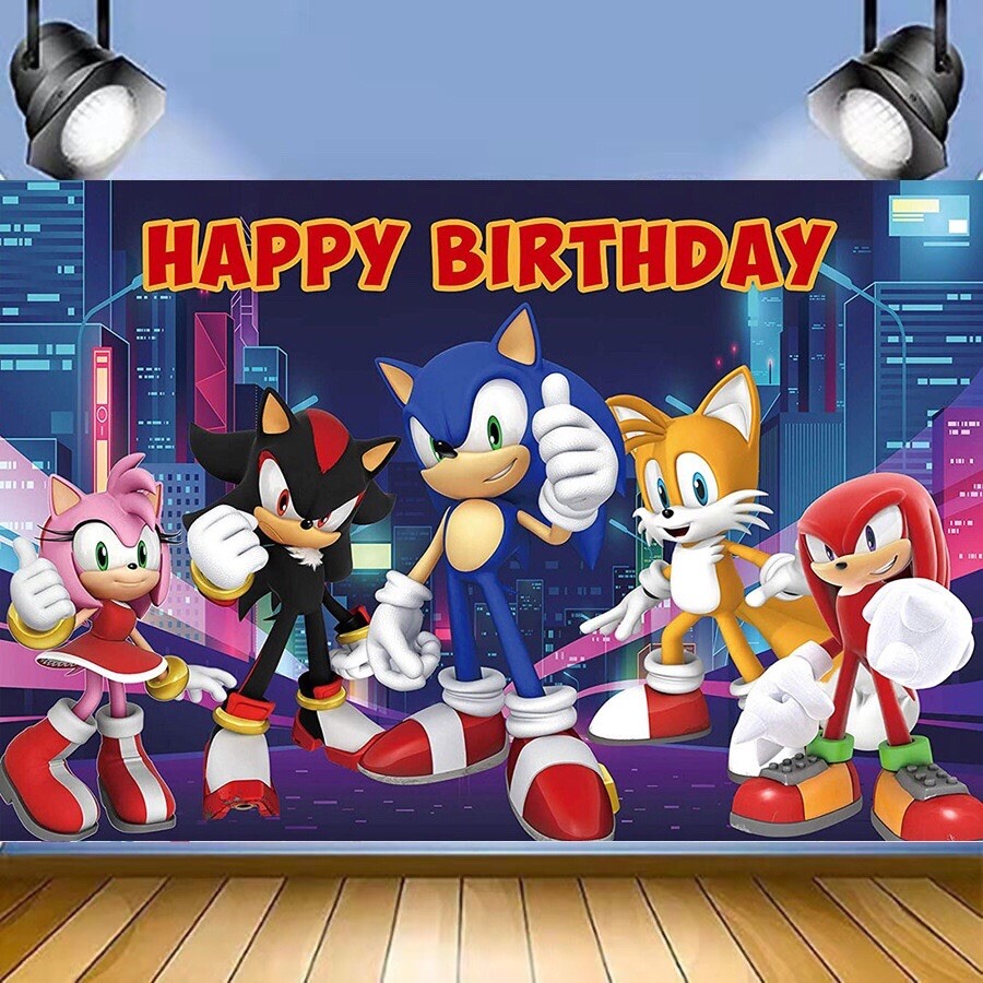 Sonic the Hedgehog Happy Birthday Backdrop 5x3.5ft Birthday Party Decoration