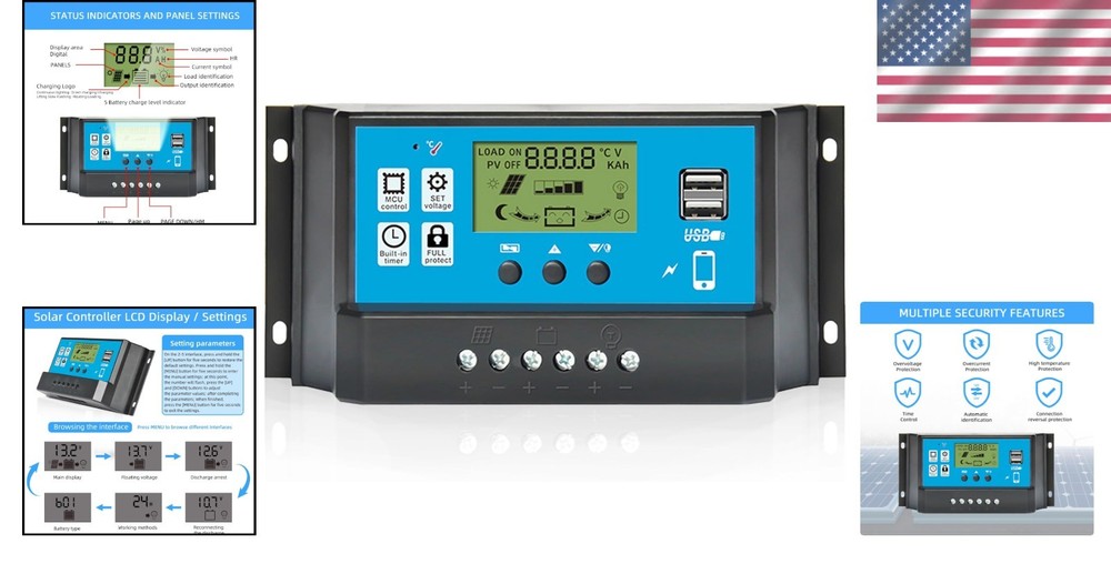 Professional 60A Solar Charge Controller with LCD & Auto Adjustment Features