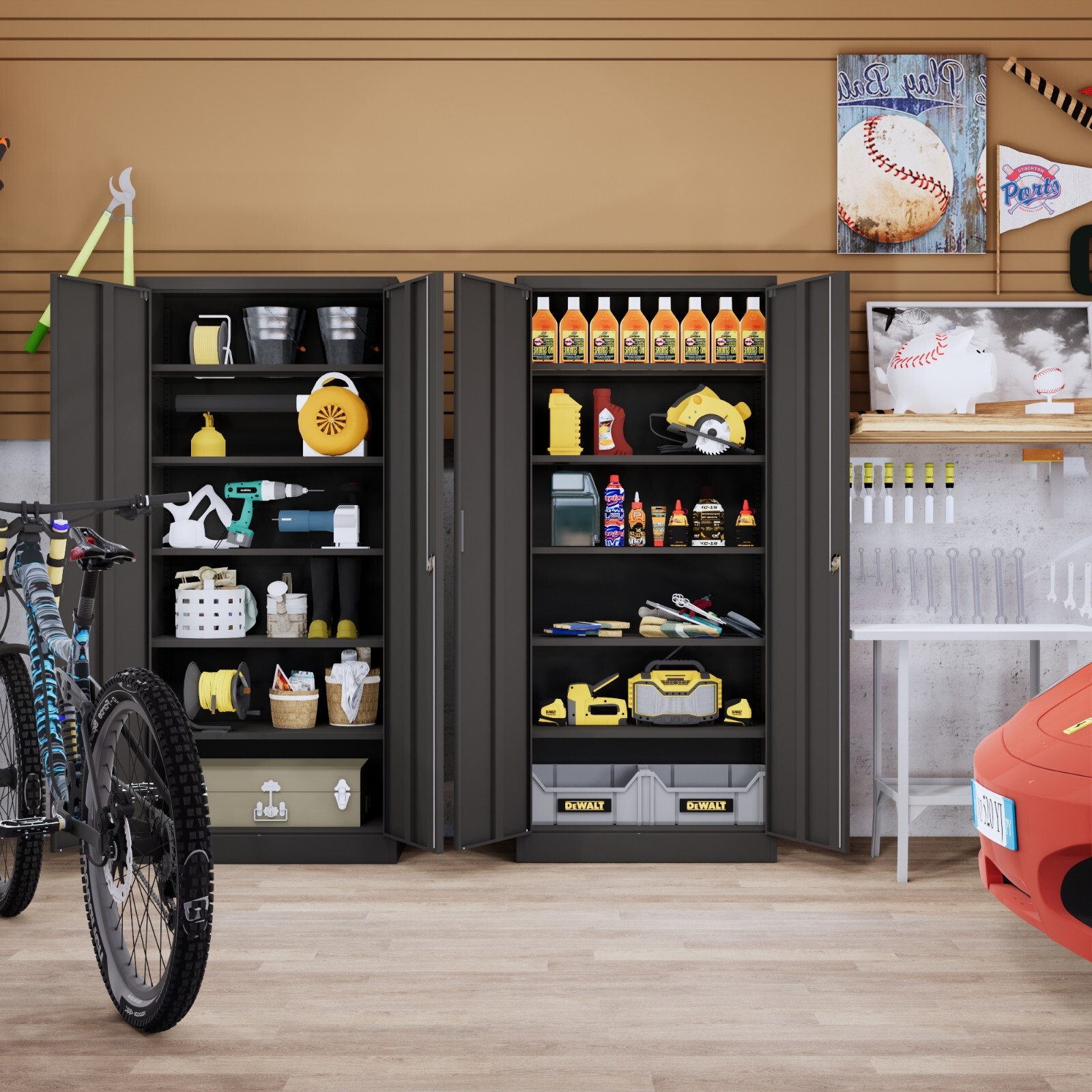 Locking Storage Cabinet with Adjustable Shelves, Metal Garage Storage Cabinet