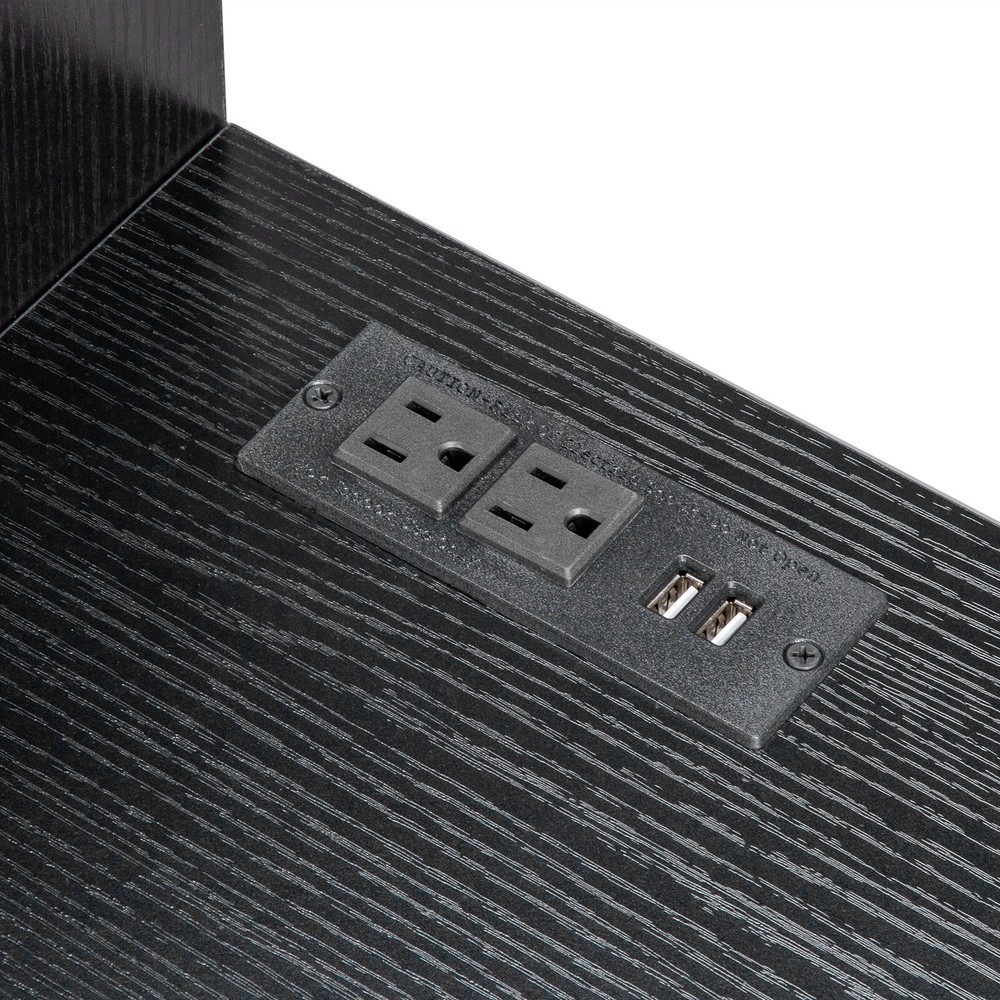 Black embossed melamine particleboard computer desk with 2 power sockets