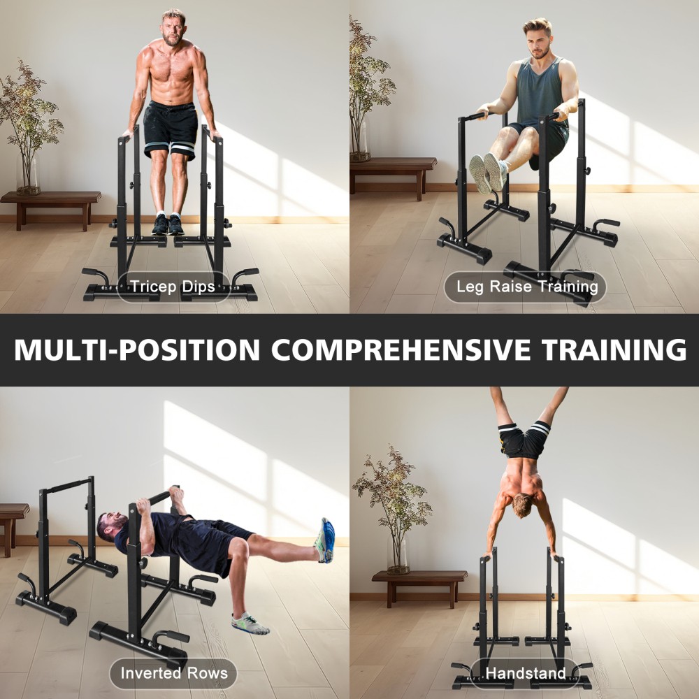 Dip Bar Station Set 6 Level Adjustable Pull Up Bars 1200lbs Parallettes Bars