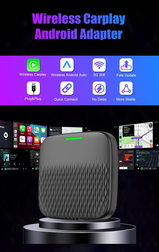 2 in 1 Wireless Android Auto Adapter Carplay Adapter USB Car Dongle Connect Box