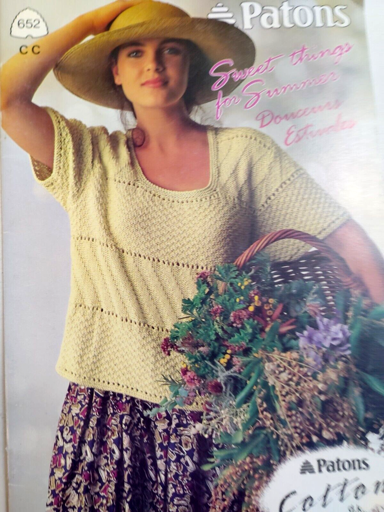 Patons Cotton 652 Knitting Leaflet Booklet Pattern VTG Sweater Pullover Cable