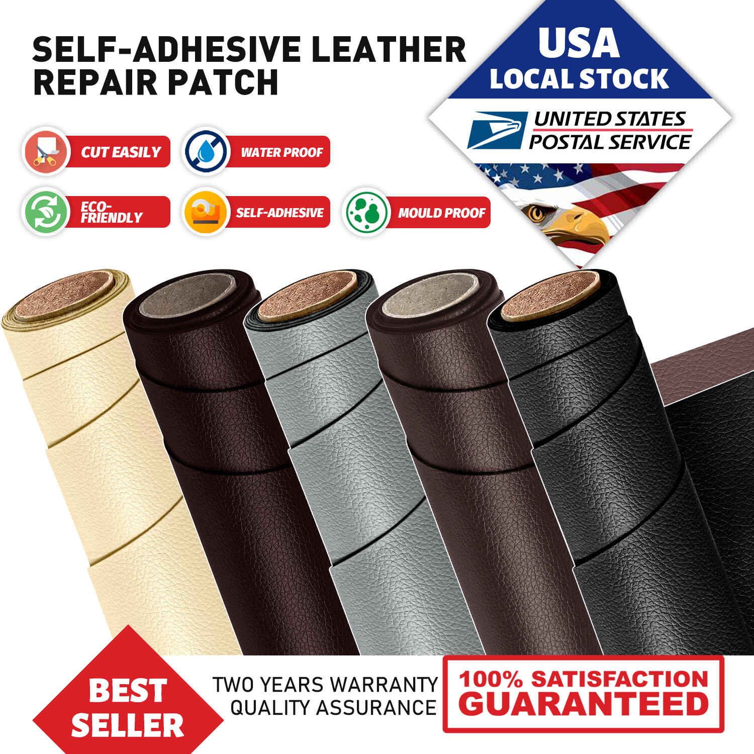 Self-Adhesive Leather Repair Patch Tape For Car Seats Couch Sofa Chair Jacket US