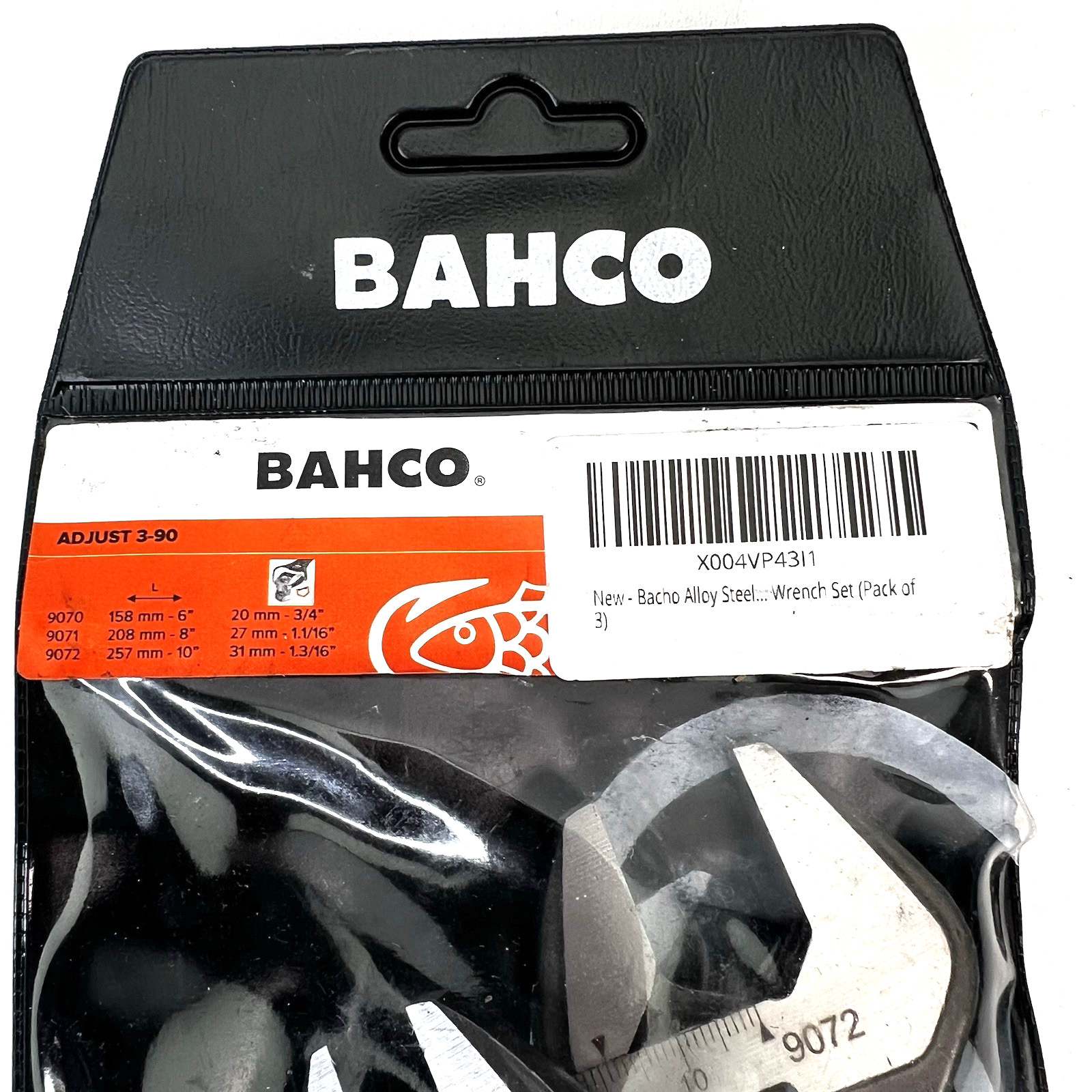 Bahco ADJUST3-90 Adjustable Wrench Set w/ Rubber Handle 6, 8, & 10in.