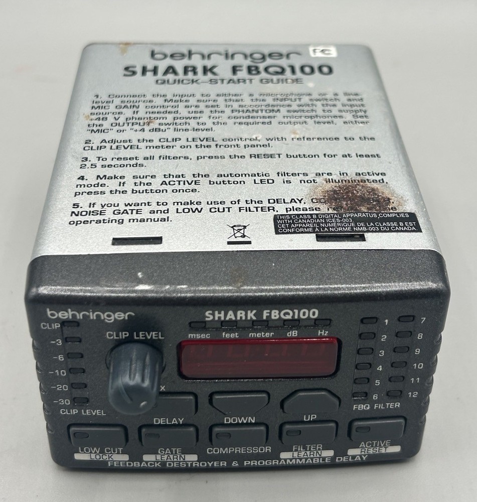 BEHRINGER SHARK FBQ100 Automatic Feedback Destroyer (no power supply) - Untested