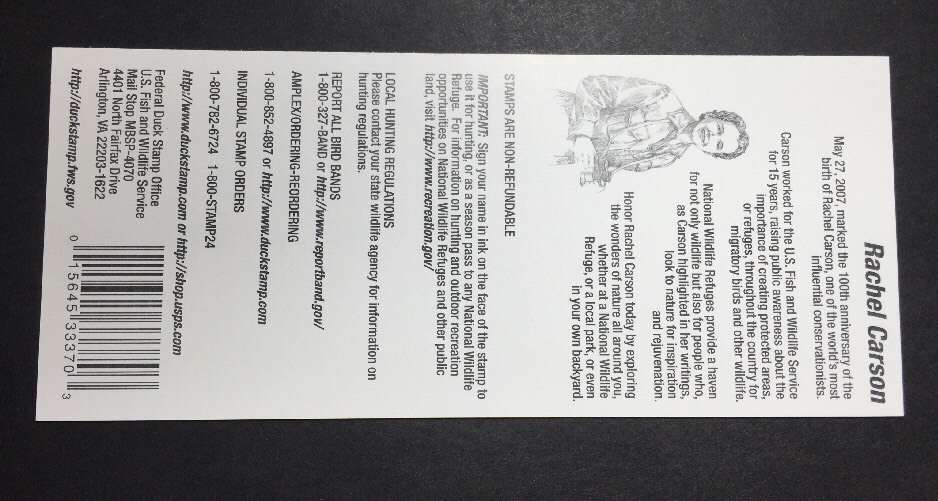 #RW74A 2007 - 2008 - US Federal Duck Stamp - Post Office FRESH