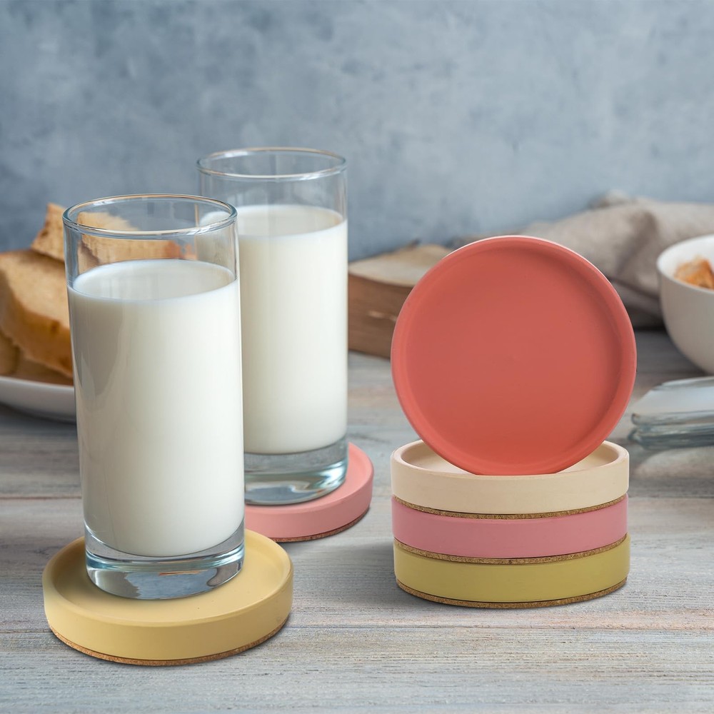 Hushee Ceramic Absorbent Coaster Set of 4 Stackable Round Drink Multi Colors