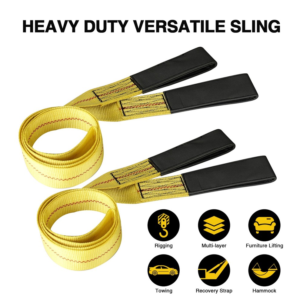 6' x 2" Durable Flat Lifting Sling Strap Eye Polyester Webbing 9000LBS w/ loops