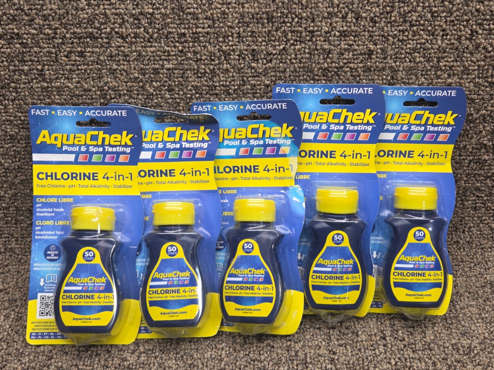 LOT of 5 AquaChek 4-in-1 Chlorine Pool & Spa Test Strips –  exp 10/2025