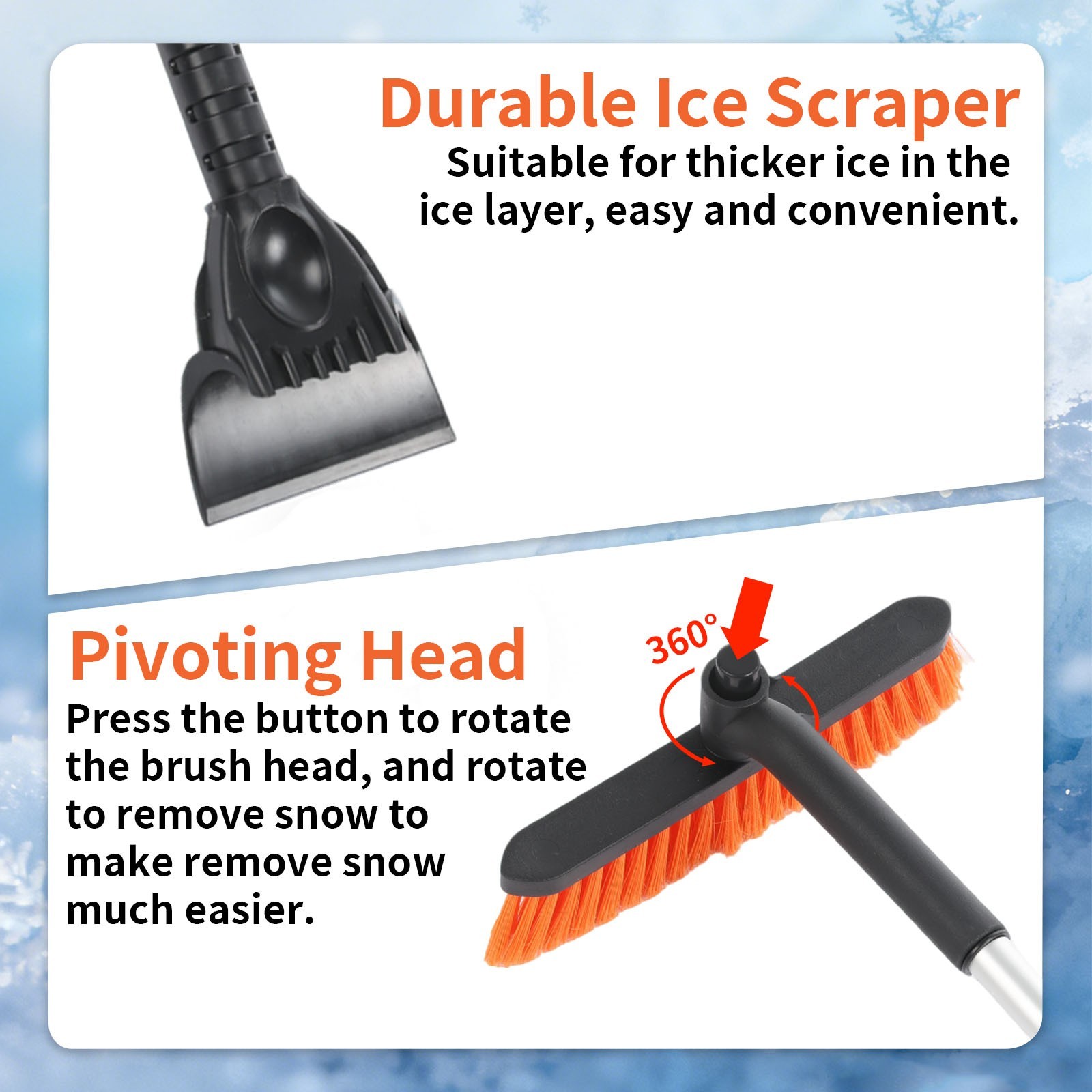 VortecSys 2-in-1 Snow Removal Tool with Telescopic and 360° Rotating Features